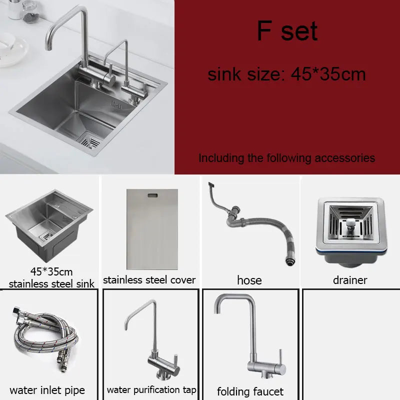 Hidden Kitchen sink bowl Bar Stainless Steel Balcony small sink Matte black kitchen sink Island sink With clean water tap