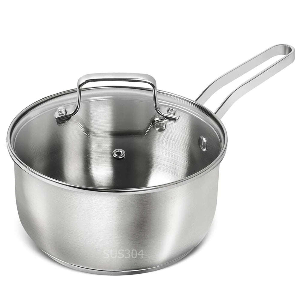 304 Stainless Steel SaucePan 1QT Induction Sauce Pan with Glass Strainer Lid Stainless Steel Sauce Pot Cooking Tools