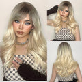 HENRY MARGU Long Wavy Blonde Synthetic Wigs Platinum Daily Natural Hair Wigs With Bangs Cosplay Wig for Women Heat Resistant