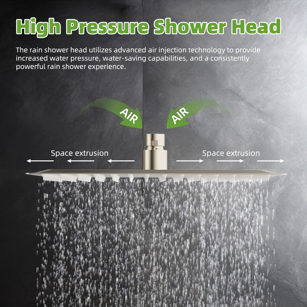 Hibbent Dual Shower Head Combo, High Pressure Handheld Shower Wand, 16'' Adjustable Arc-shaped Shower Extension Arm