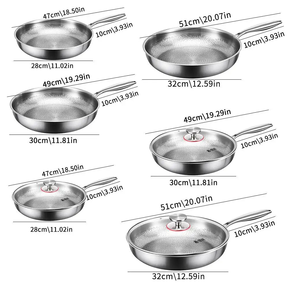 26/28/30cm Titanium Frying Pan Non-stick Frying Pan Kitchen Cookware Uncoated Hammer Pattern Steak Kitchen Pans With/NO Lid