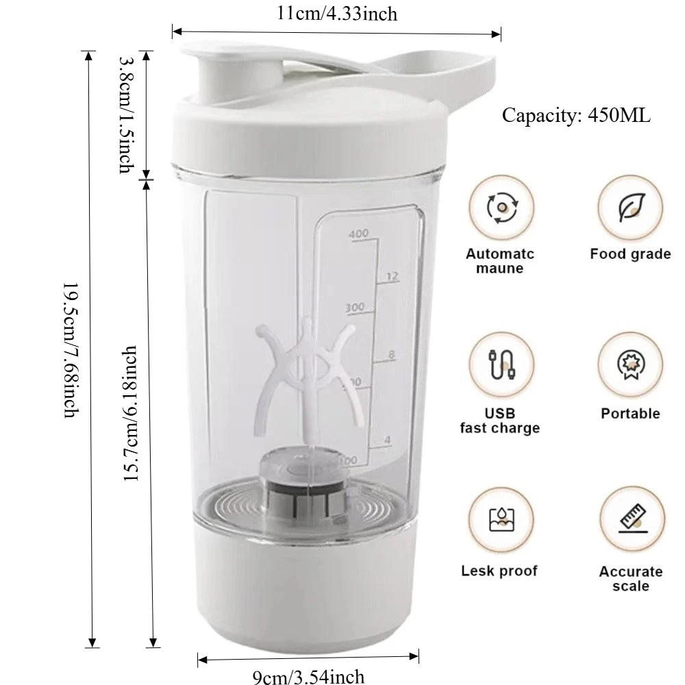 Electric Self Stirring Mug, Protein Powder Milkshake Shaker Bottle ,USB Charging Shaker Cup with Scale 15 Oz Water Cup, BPA Free