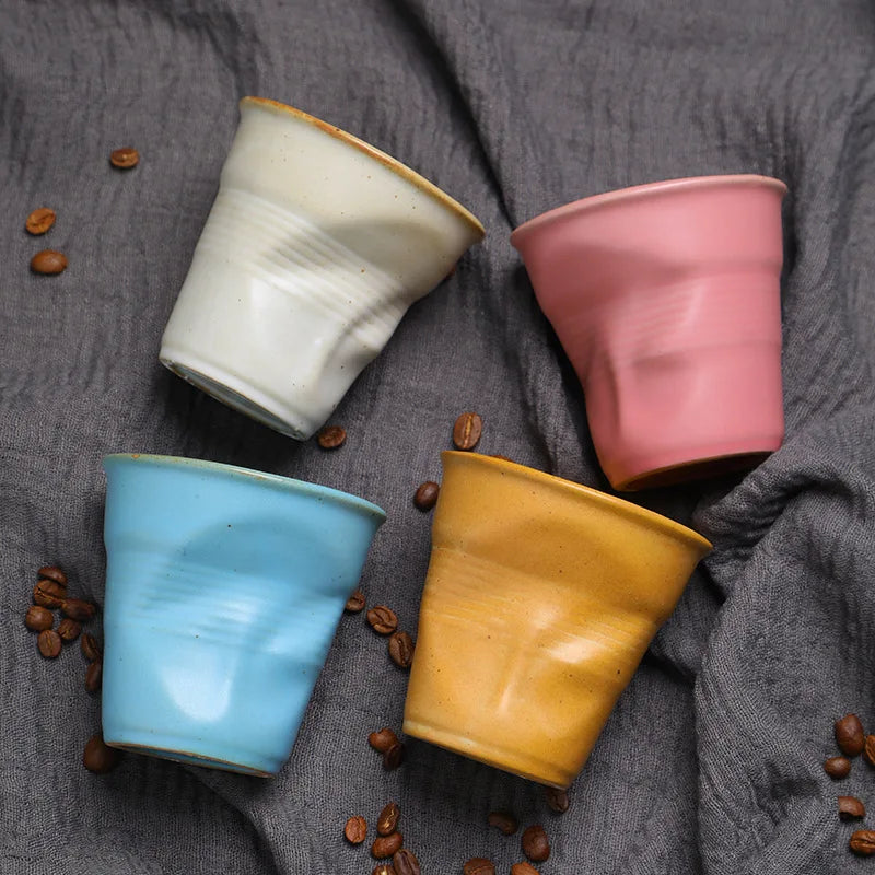 90/200 Ml Espresso Cup Cross-border Creative Retro Coarse Pottery Hand Pleated Latte Cup in Antique Ceramic Teacup Kitchen Tools
