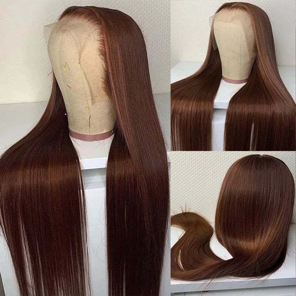 Chocolate Brown Human Hair Wig Colored Straight 13X6 Hd Lace Frontal Wig 250 Density Pre Plucked 30 Inch Brazilian Wigs Original