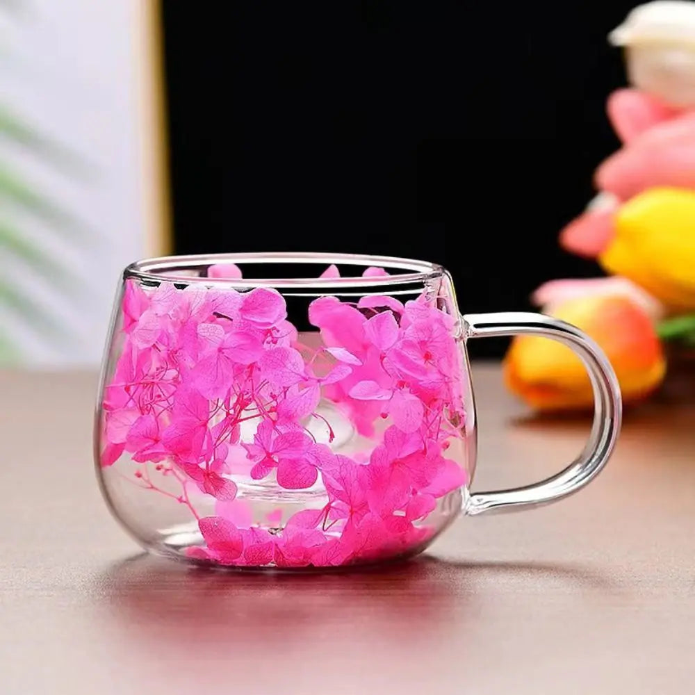 Juice Coffee Tea Cup Dried Flower Glass Cup Milk Mug with Handle Double Wall Mug Heat Resistant 150ML Clear Glass Cup Household