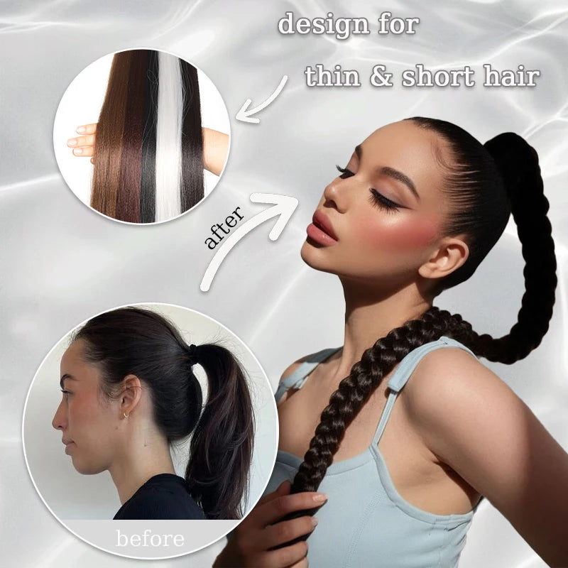 Synthetic Long Hair Ponytail Extensions Wig for Braiding 28inches Straight Ponytail Hairpiece with Hair Tie for Women Daily Use