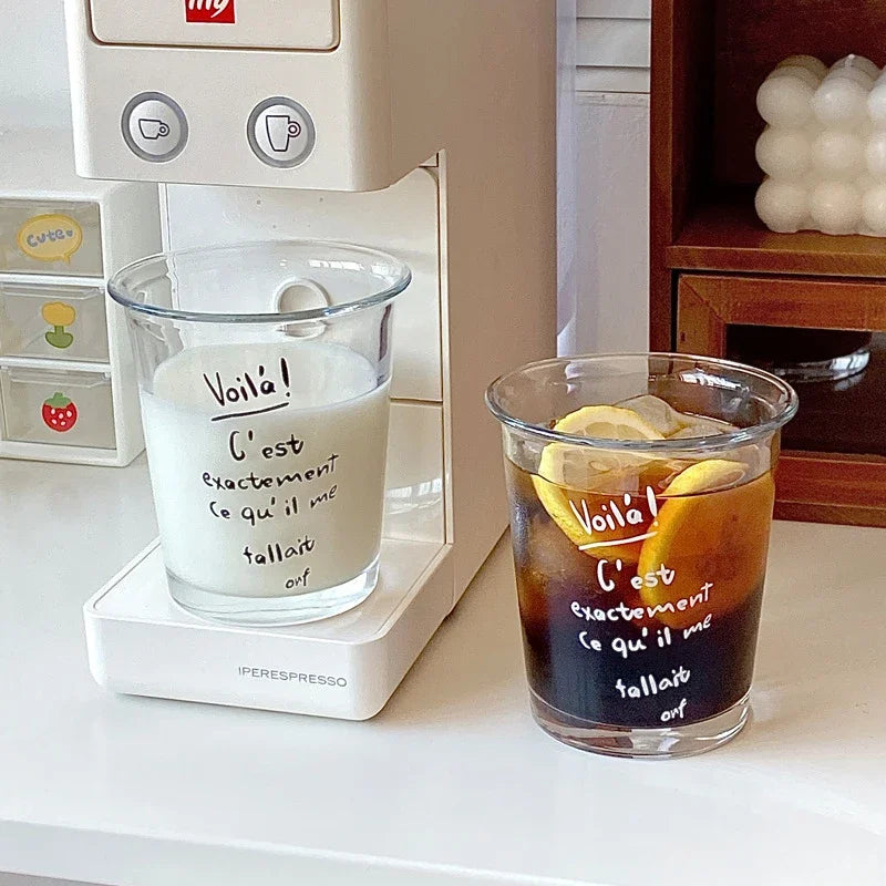 Korean Ins Glass Cup Wide Mouth Milk Coffee Mug Transparent Latte Espresso Cold Brew Tea Cup Breakfast Oat Jar for Household
