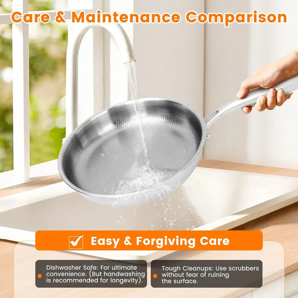 Titanium Steel Frying Pan， Non Stick Pan with Lid Titanium Alloy Cooking Pot Uncoated Fish Scale Hammer Pattern Kitchen Cookware