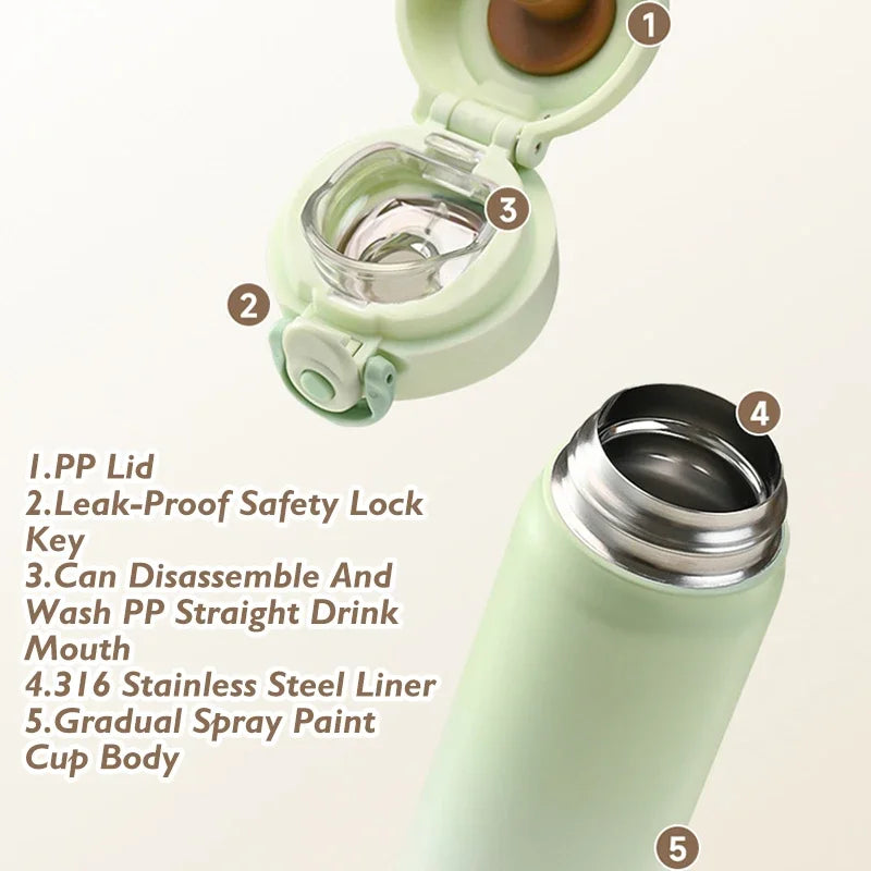 316 Thickened Stainless Steel Insulated Cup, Gradient Bounce Lid Insulated Cup, Large-capacity Portable Water Cup