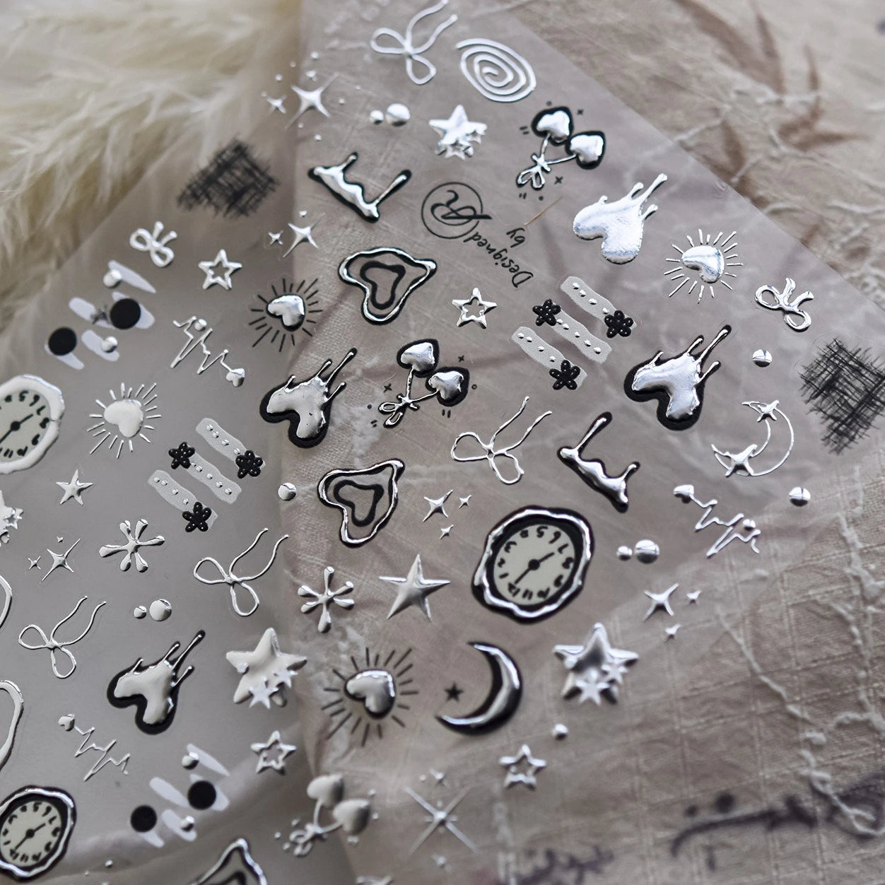 Silver Lava Annual Ring Cherry Clock Watch Starburst Love Heart Rate Chart Moon Star Line  Bowknot Line Nail Art Stickers Decals