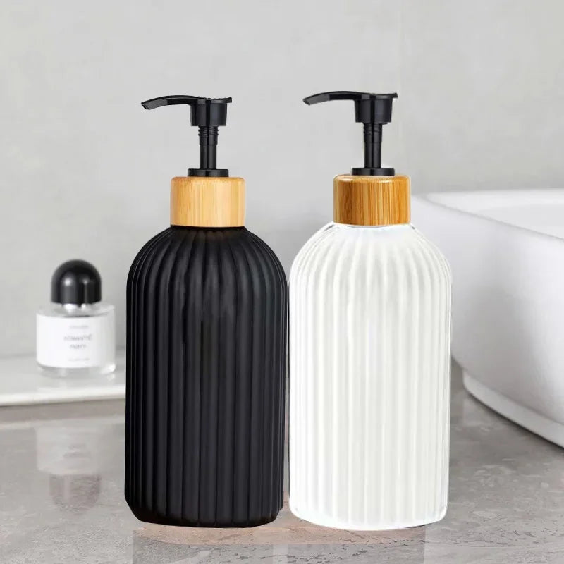 500ml Strip Soap Dispenser With Bamboo Pump Bathroom Refillable Body Wash Shampoo Conditioner Empty Container Lotion Bottle