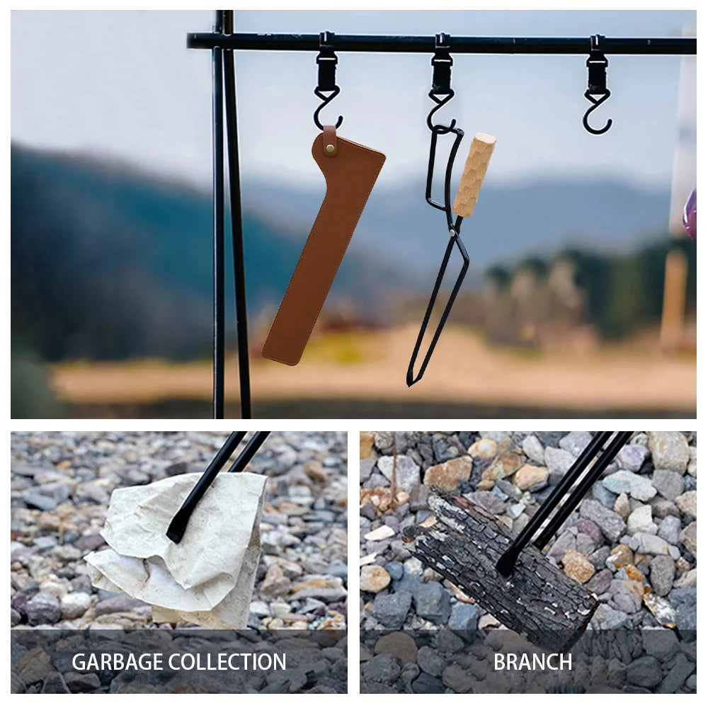 Metal Wooden Barbecue Fire Tongs Long Handle Wood Burner Fireplace  Charcoal Clip Portable Lightweight Outdoor Camping Equipment