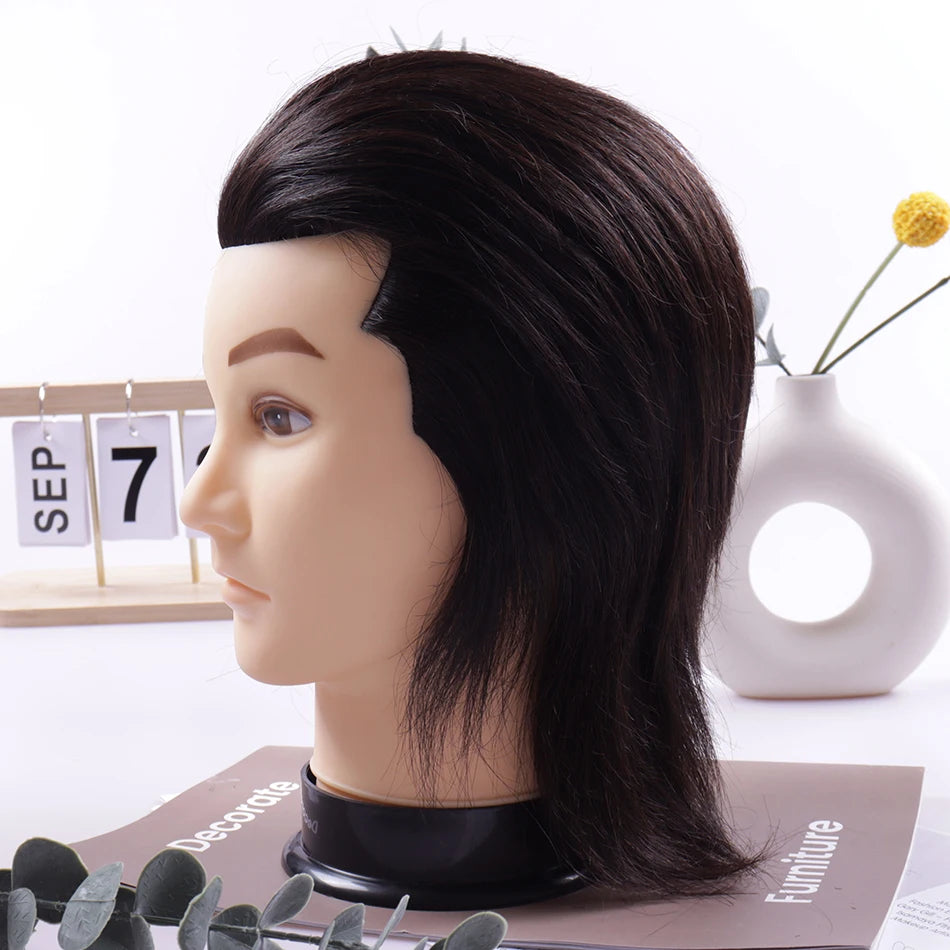 Male 100% Human Hair Mannequin Head Wig Stand With Tripod For Hairdressers Salon Hairdressing Male Training Heads Manikin Doll