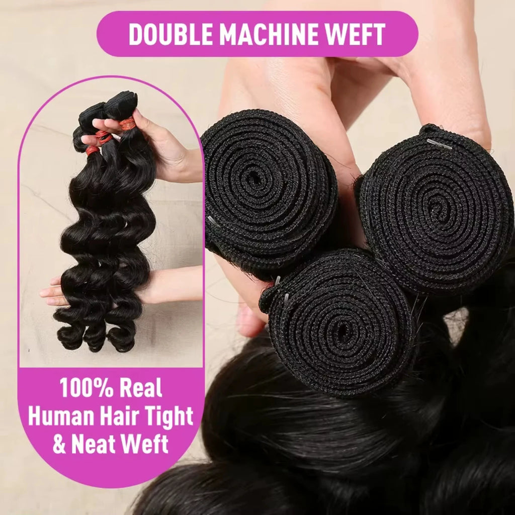 Wiglovie Loose Wave Human Hair Bundle 15A Human Hair Brazilian Raw Curly 1/2/3/4 Pcs Bundles Extensions Deals Weft Tissage