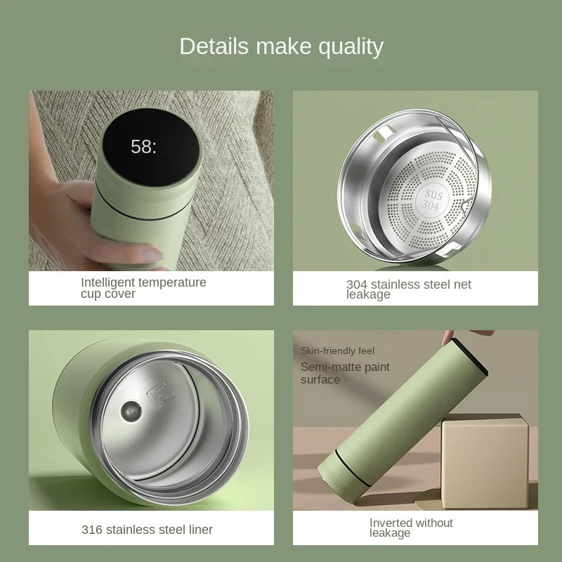 Outdoor Smart Thermos Cup 304 Stainless Steel Smart Temperature Display Waterproof Double-wall Vacuum Thermos Cup