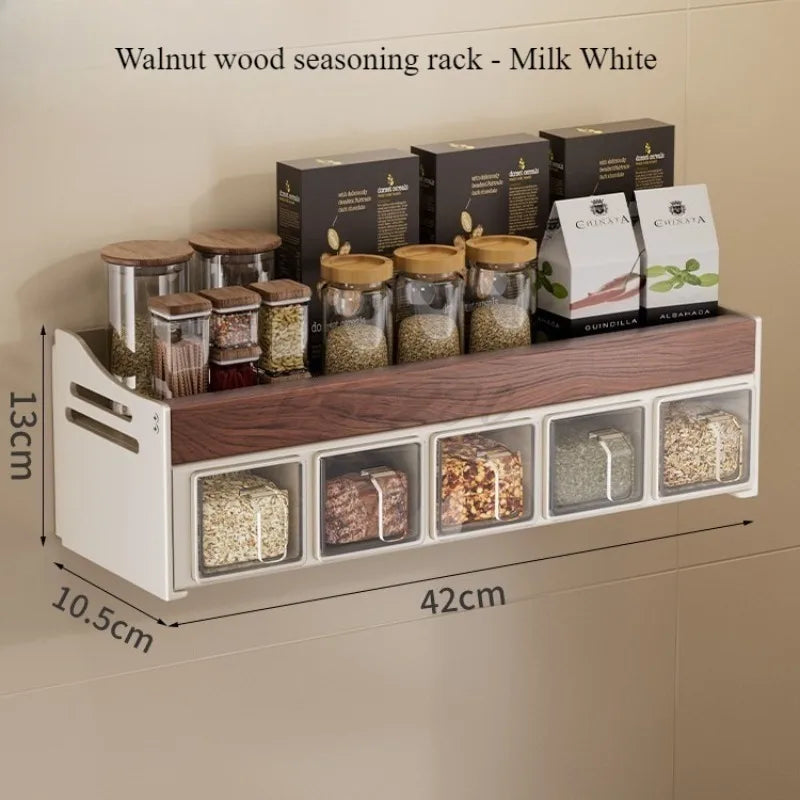 Holes Walnut Kitchen Storage Rack Wall Mounted Seasoning Bottle Storage  Disassemble and Wash