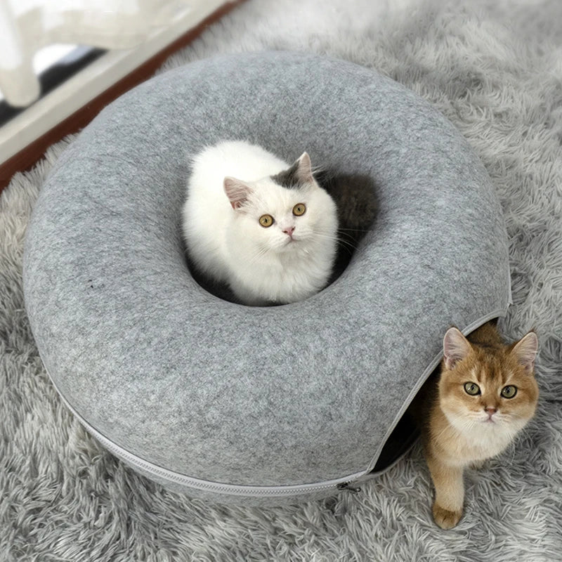 Donut Cat Bed Pet Cat Tunnel Toys Kitten House Basket Interactive Play Kitten Sports Equipment Cat Training Toy Cat House