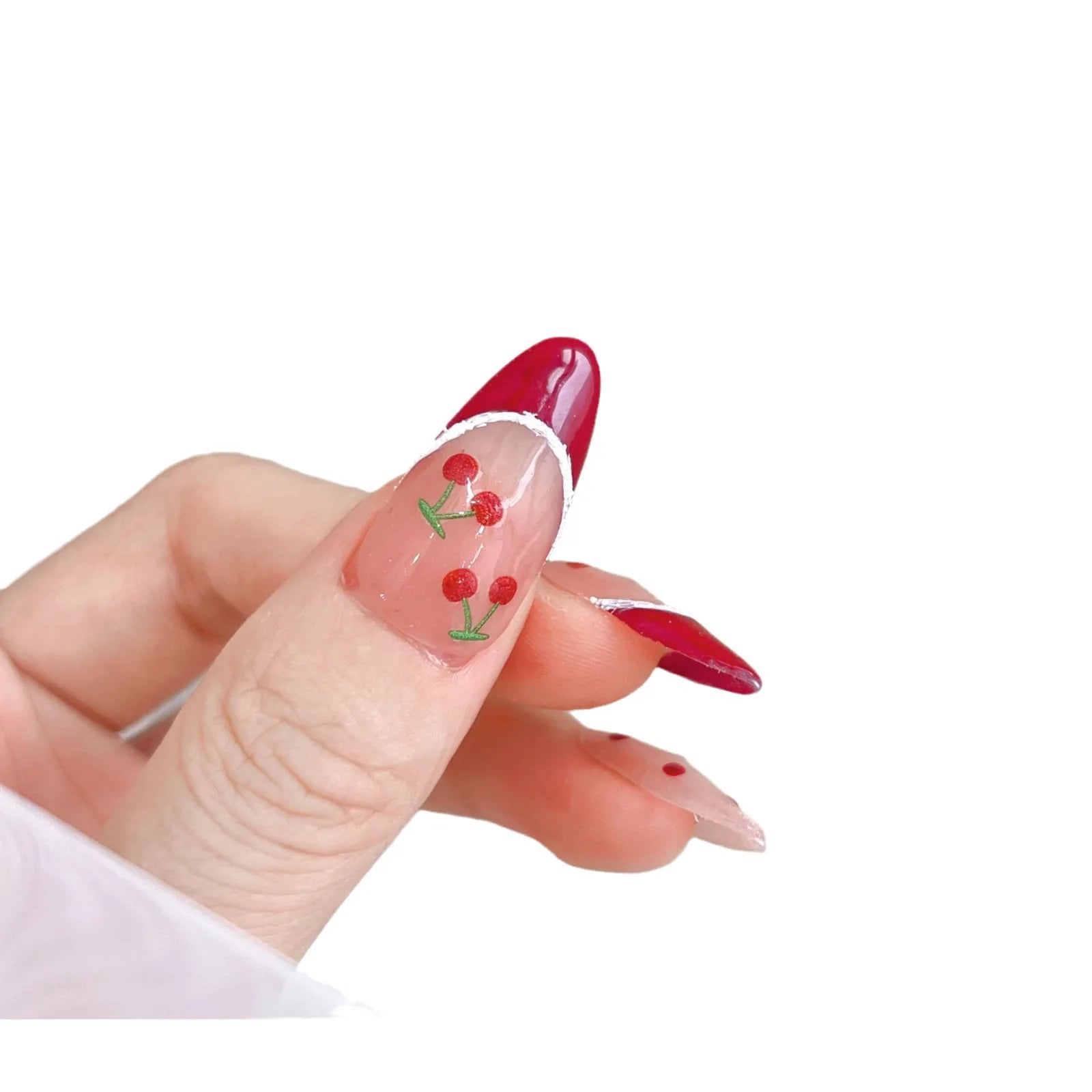 Kawaii Cherry Bow Nail Stickers 5D French Cute Red Bow Fruit Design Self Adhesive Decoration Nails Stickers DIY Nail Accessories
