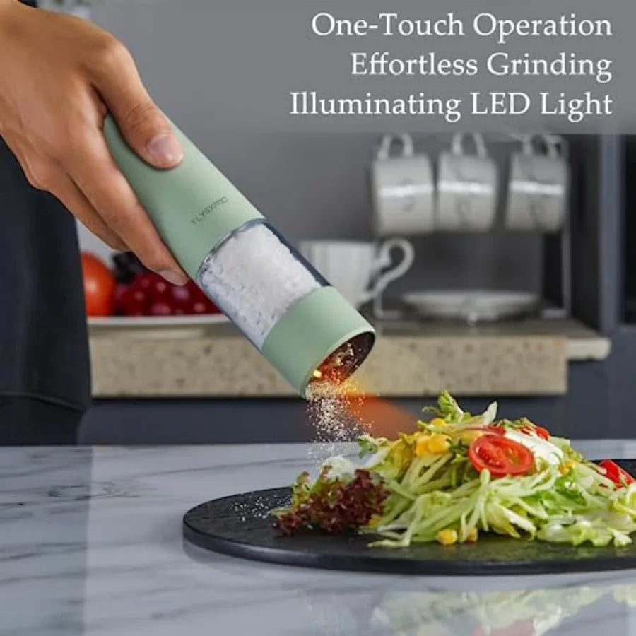 Electric Salt and Pepper Grinder Set USB Rechargeable Automatic Mill with Adjustable Coarseness LED Light Refillable 2 Packs Sa