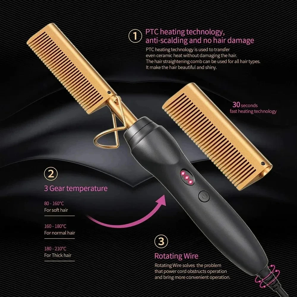 Portable Ceramic Hair Curler Electric Hot Heating Comb Hair Straightener Curler Wet Dry Hair Straightening Hair Styling Tool