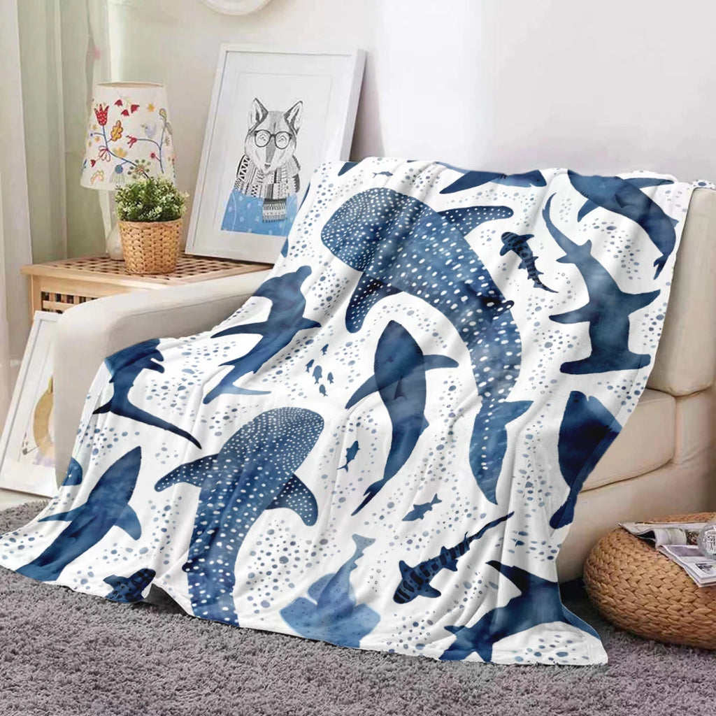 1pc shark print nap blanket, flannel blanket, suitable for sofas, beds, cars, rooms, offices, camping, exquisite gift blankets