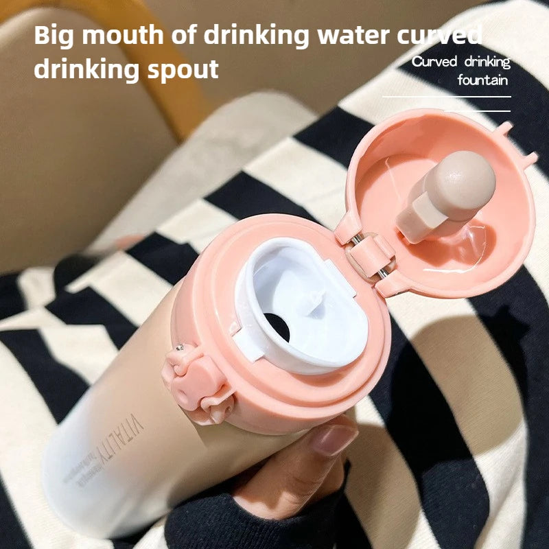 Gradient Color 304 Stainless Steel Thermal Bottle with Flip Lid Portable Outdoor Vacuum Insulated Cup Christmas Gift Mug