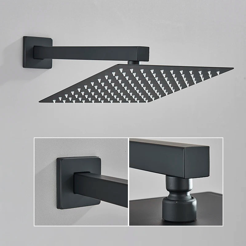 Ultra-thin Shower Head Water Saving Rainfall Stainless Steel Square 8/10/12inch with Shower Arm Wall Mount Bathroom Accessory