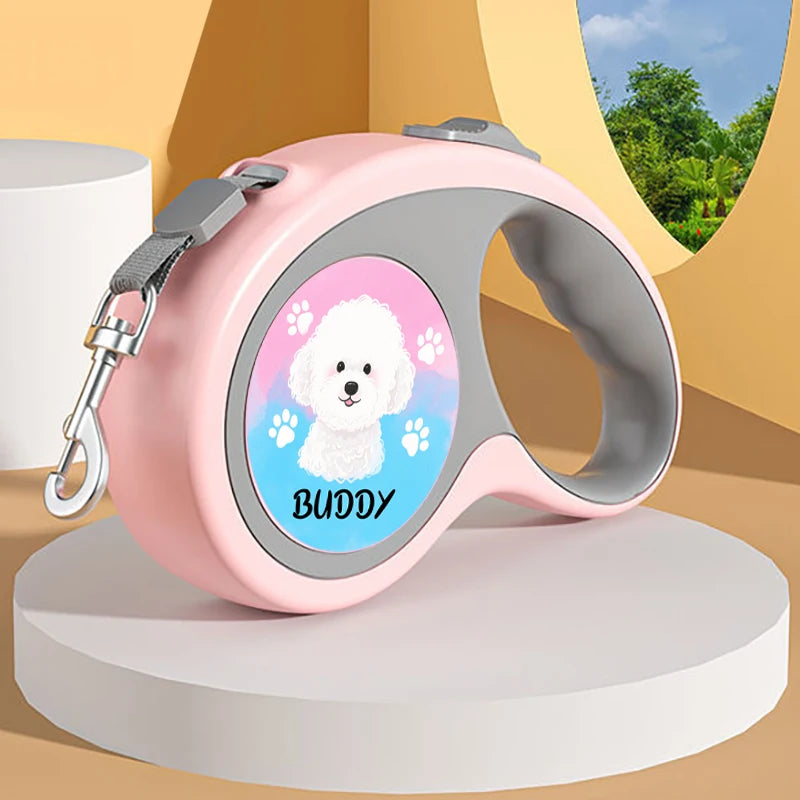 Custom Retractable Dog Leash with Personalized Avatar & Name Durable, Easy-to-Use Pet Walking Leash 3/5M Automatic Expandable
