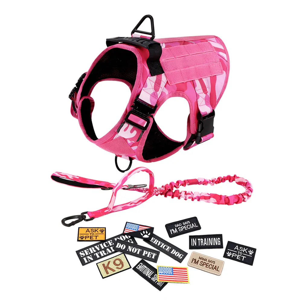Military Pink Camouflage Dog Harness For Large Medium Dogs Harnesses Leash Adjustable Pet German Shepherd Tactical Training Vest