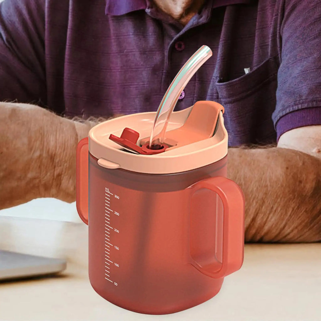 Adult Sippy Cup with Lid and Straw Plastic Mug Drinking Cup Disabled Elderly Spill Proof Dysphagia Cup Parkinsons Aids Living