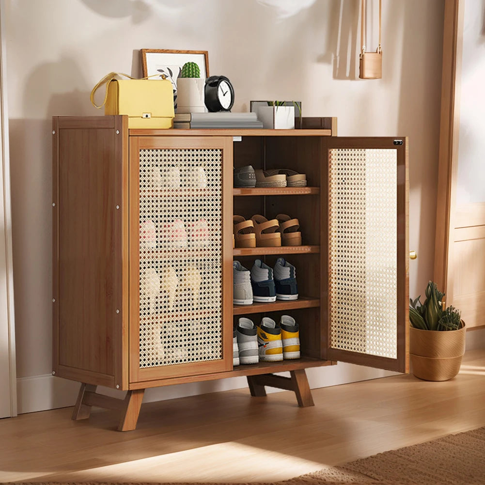 5 Tiers Wooden Shoe Cabinet with Doors Shoe Rack Organizer for Entryway Closet