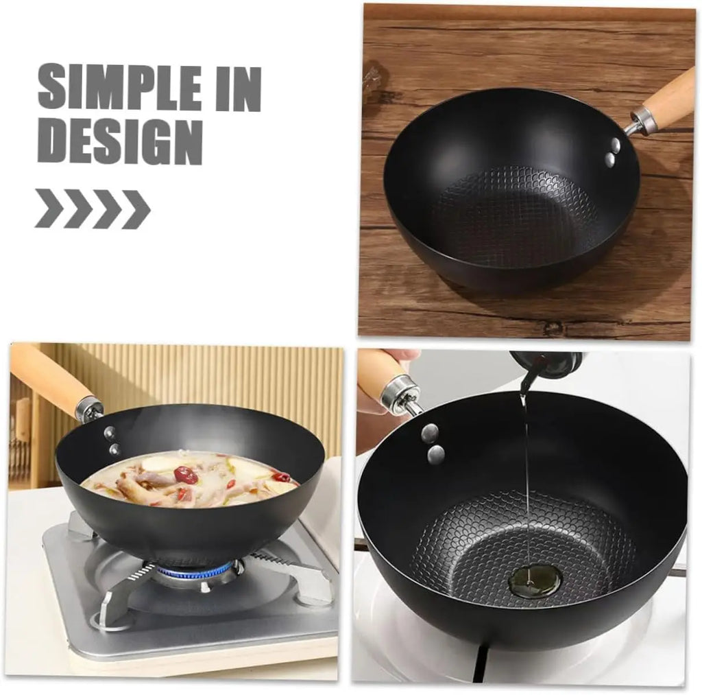 Uncoated Flat Bottom Wok Small Iron Wok for Stir-Fry Cooking Stove Induction Cookware Accessories Kitchen Supply