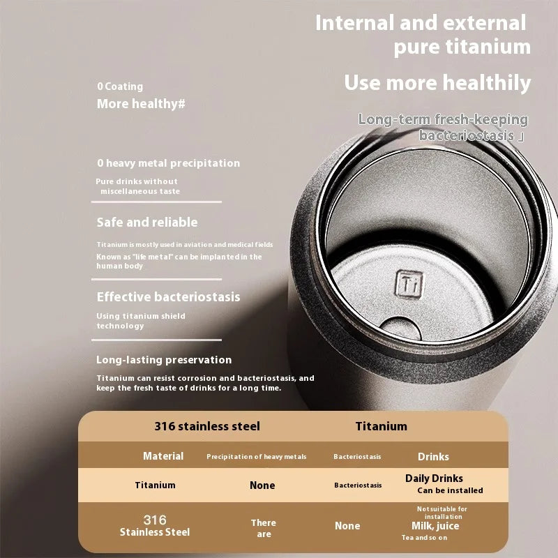 Pure Titanium Insulated Cup Men And Women'S Water Cup Portable Tea Cup Tea Water Separation Titanium Cup Cold Insulation Bottle