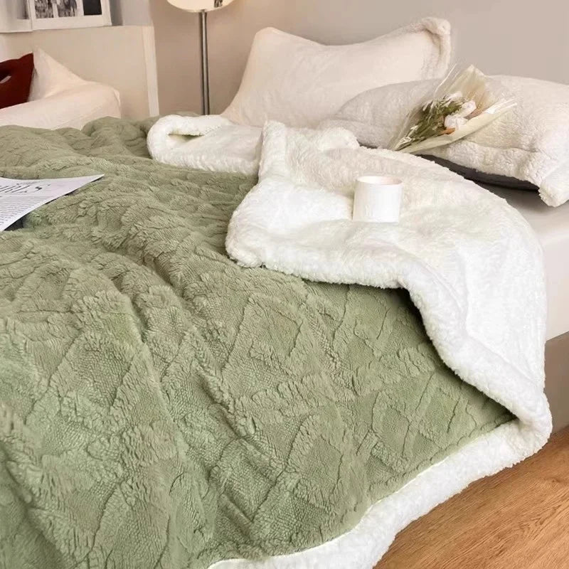 RAKKSAB Version Silk Fleece Lamb Fleece Bedroom Living Room Study Thickened Silk Fleece LambFleece Doublesided Blanket Available