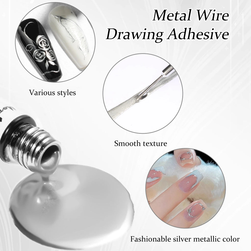 Metallic Mirror Nail Polish, Chrome Gel Liner Nail Art with Thin Brush in Bottle 3D Mirror for Salon Home DIY French Manicure