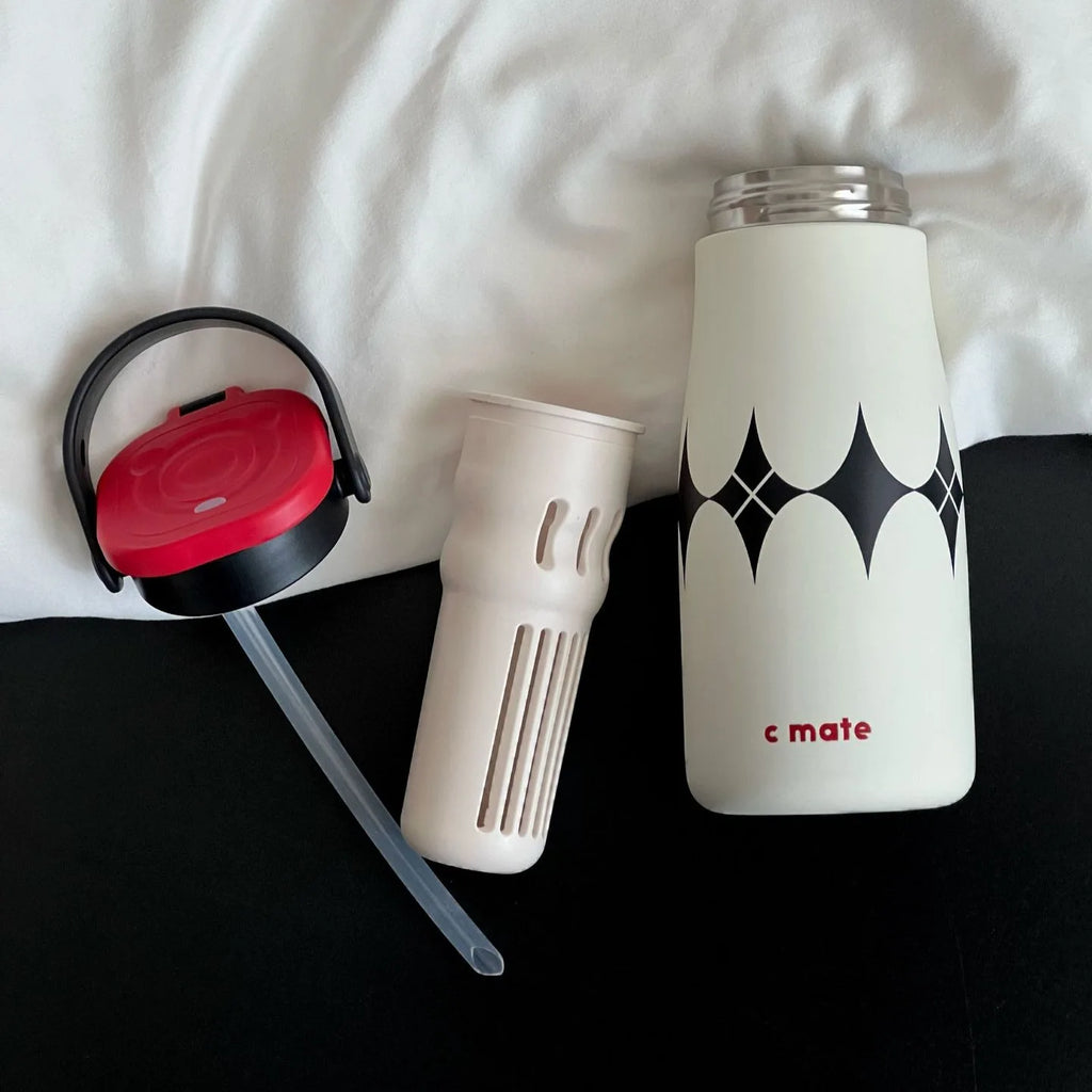 Stainless Steel Insulated Cup With Tea Infuser And Straw 600ml Ceramic Inner Coffee Mug for  Cold Beverages Travel