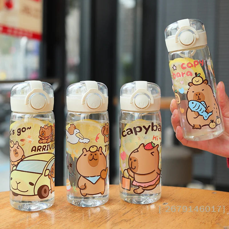 【YY26】Capybara Cartoon 400ml Portable Large-capacity Water Bottle Sport Fitness Straw Cups Student Plastic Water Cups