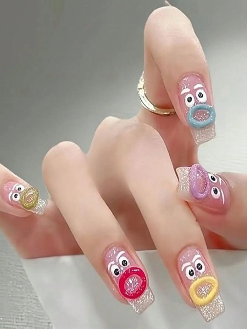 1sheet Mouth Monster Relief Nail Sticker – 3D Jelly Nail Sticker with Big Mouth Monster Eyes, Cartoon Face Nail Decal