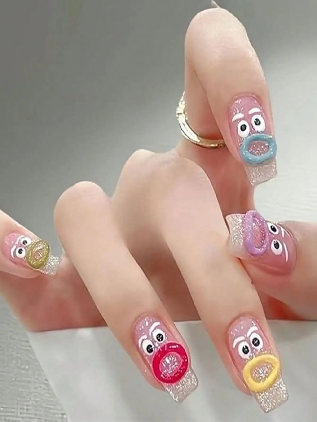 1sheet Mouth Monster Relief Nail Sticker – 3D Jelly Nail Sticker with Big Mouth Monster Eyes, Cartoon Face Nail Decal
