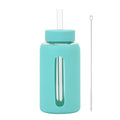 600ml Large Capacity Single-layer Glass Water Bottle with Silicone Sleeve,Time Scale And Straw,Drinkware,Portable Outdoor Cup