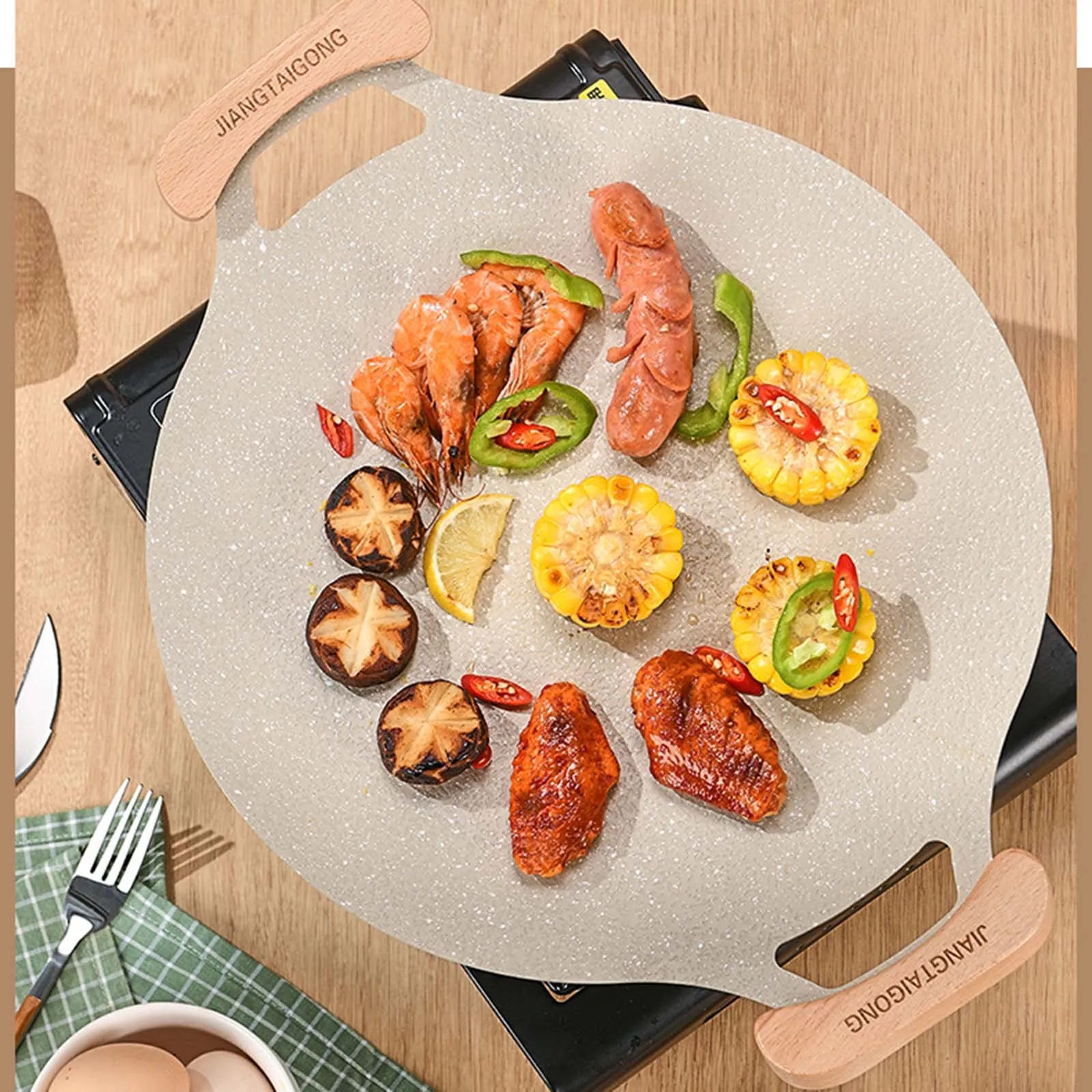 Korean BBQ Pan Binaural Design Portable Kitchen Accessories Frying Pan Griddle Pan for Travel Picnic Indoor Kitchen Home