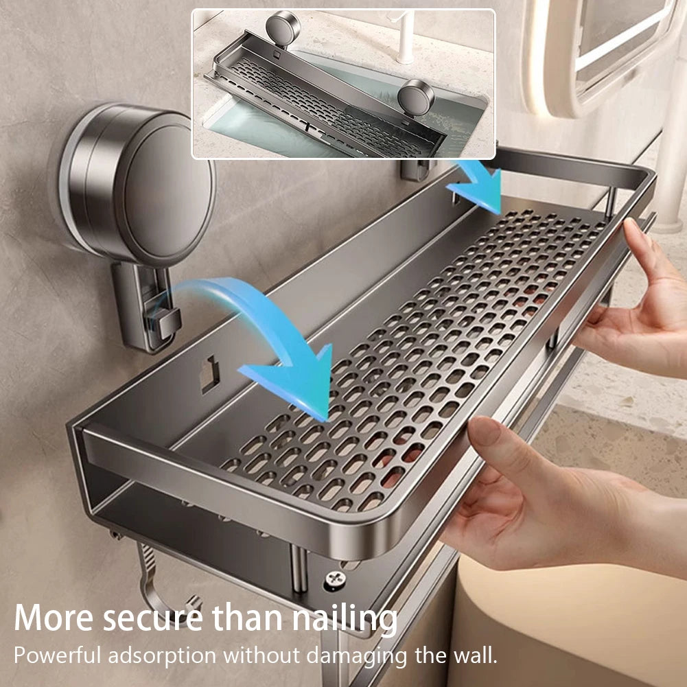 1 Pack Bathroom Organizer with Suction Cups Wall Mounted Aluminum Bathroom Shelves Rustproof Wall Mount Shower Caddy for Kitchen