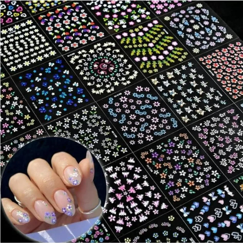 30 Sheets Flower Nail Stickers Colorful Nail Decals for Nail Art 3D Self Adhesive, Floral, Heart, Nail Art Stickers Decals