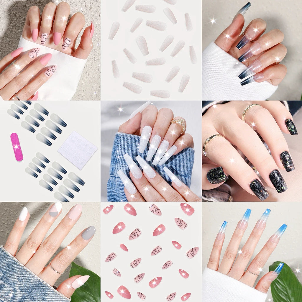 24 PCs Fake Nails with 1 Nail Glue and 1 Nail File