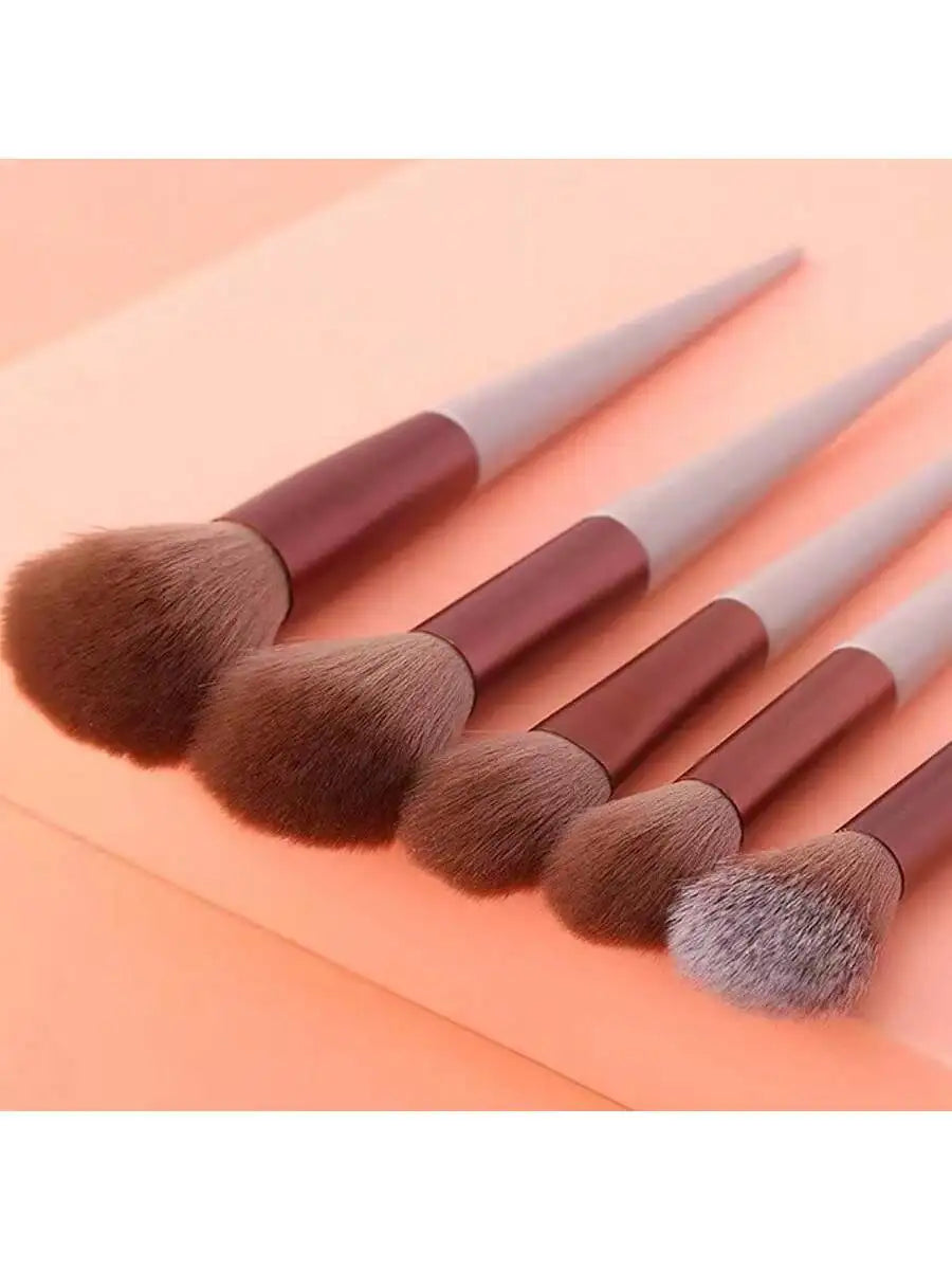 13Pcs Bean Paste Color Makeup Brush Set with Velvet Bag Soft Bristle Powder Blush Eyebrow Highlighter Brush Cosmetic Beauty Tool