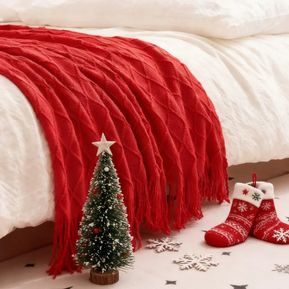 Christmas Red Blankets Aesthetic Nordic Knitted Throw Blankets Sofa Throw Travel TV Nap Blankets Soft Towel Bed Plaid Tapestry
