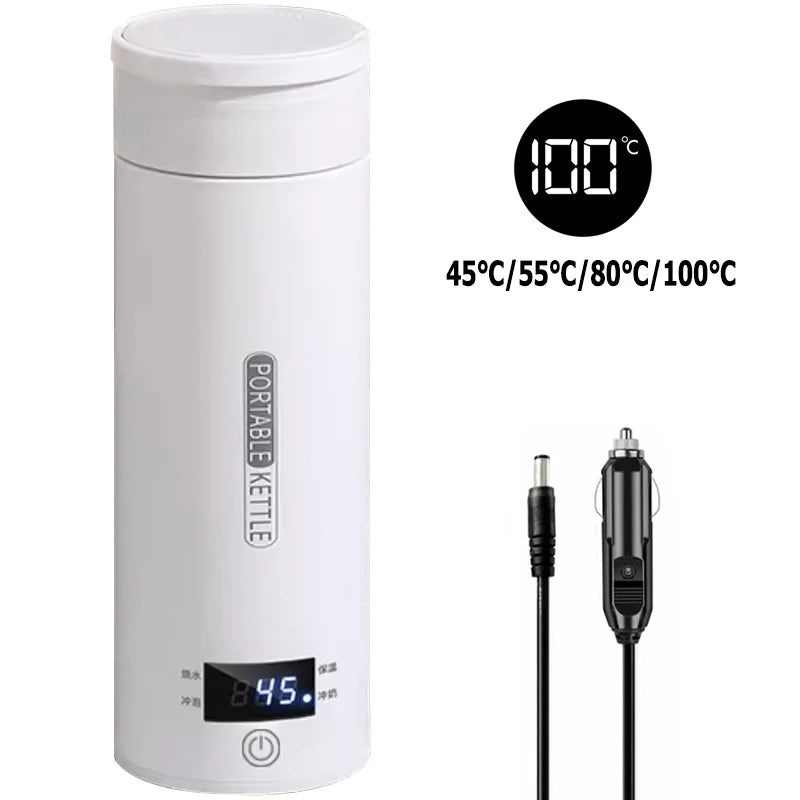 4 Gears 100℃ Boiling Water Electric Heating Water Cup 12V Car Travel Portable Leak proof Coffee Milk Tea Warm Kettle Bottle 0.5L