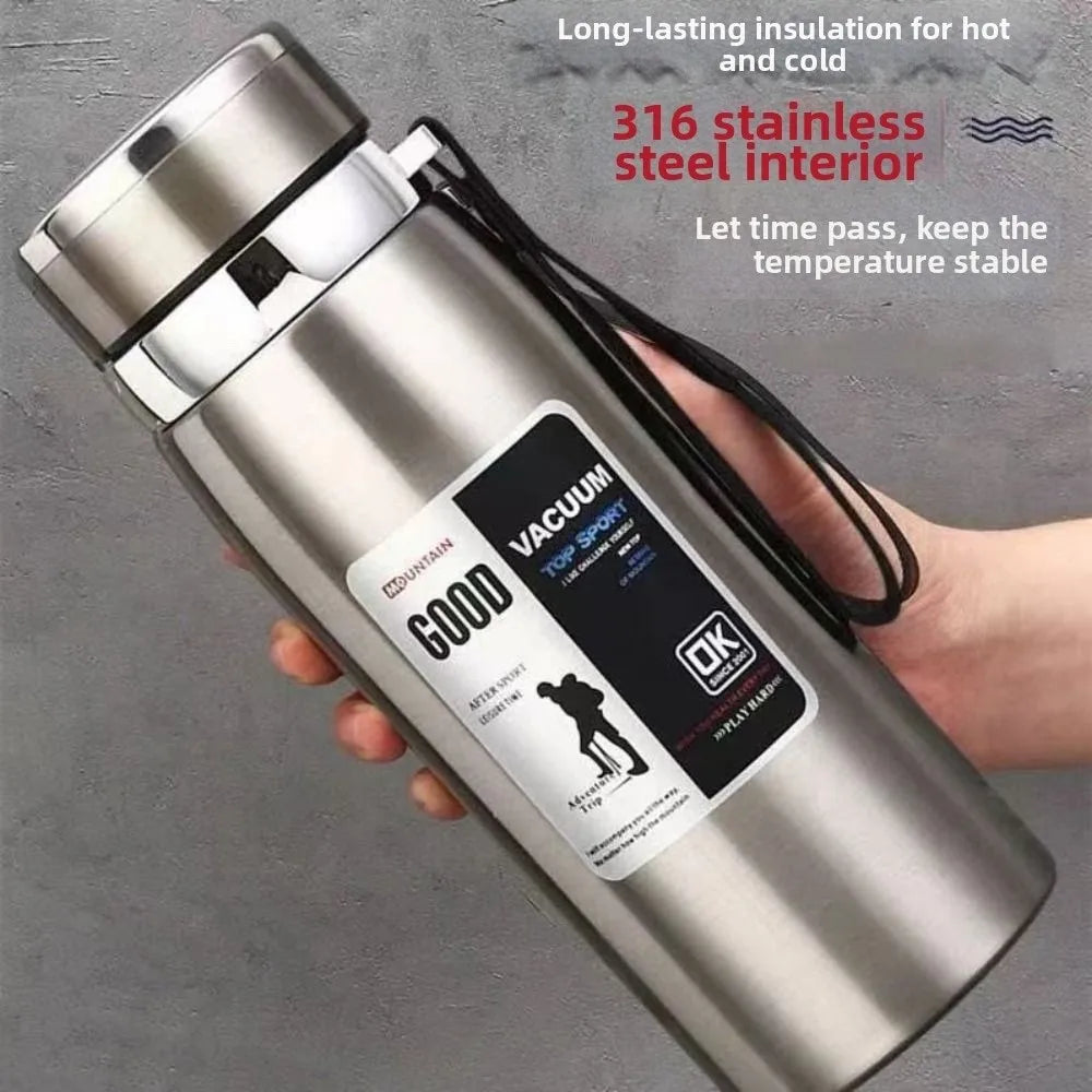 800/1000ml Sports Thermos Bottle Large Capacity Stainless Steel Insulated Water Bottle Heat-resistant Creative
