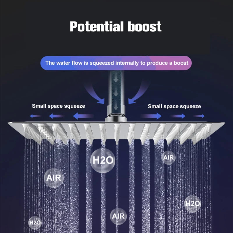 Ultra-thin Shower Head Water Saving Rainfall Stainless Steel Square 8/10/12inch with Shower Arm Wall Mount Bathroom Accessory