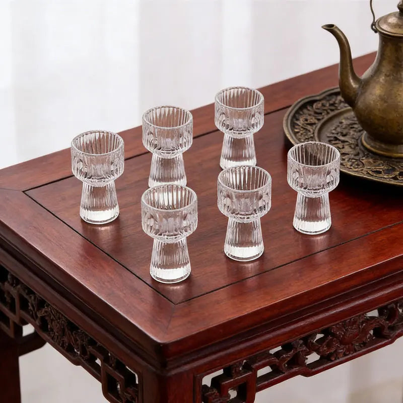 6pcs Sets Drinkware Spirits Cup Small Wine Glass Striped Wine Glass Transparent Baijiu Cup Household Art Design Drinking Cup Bar